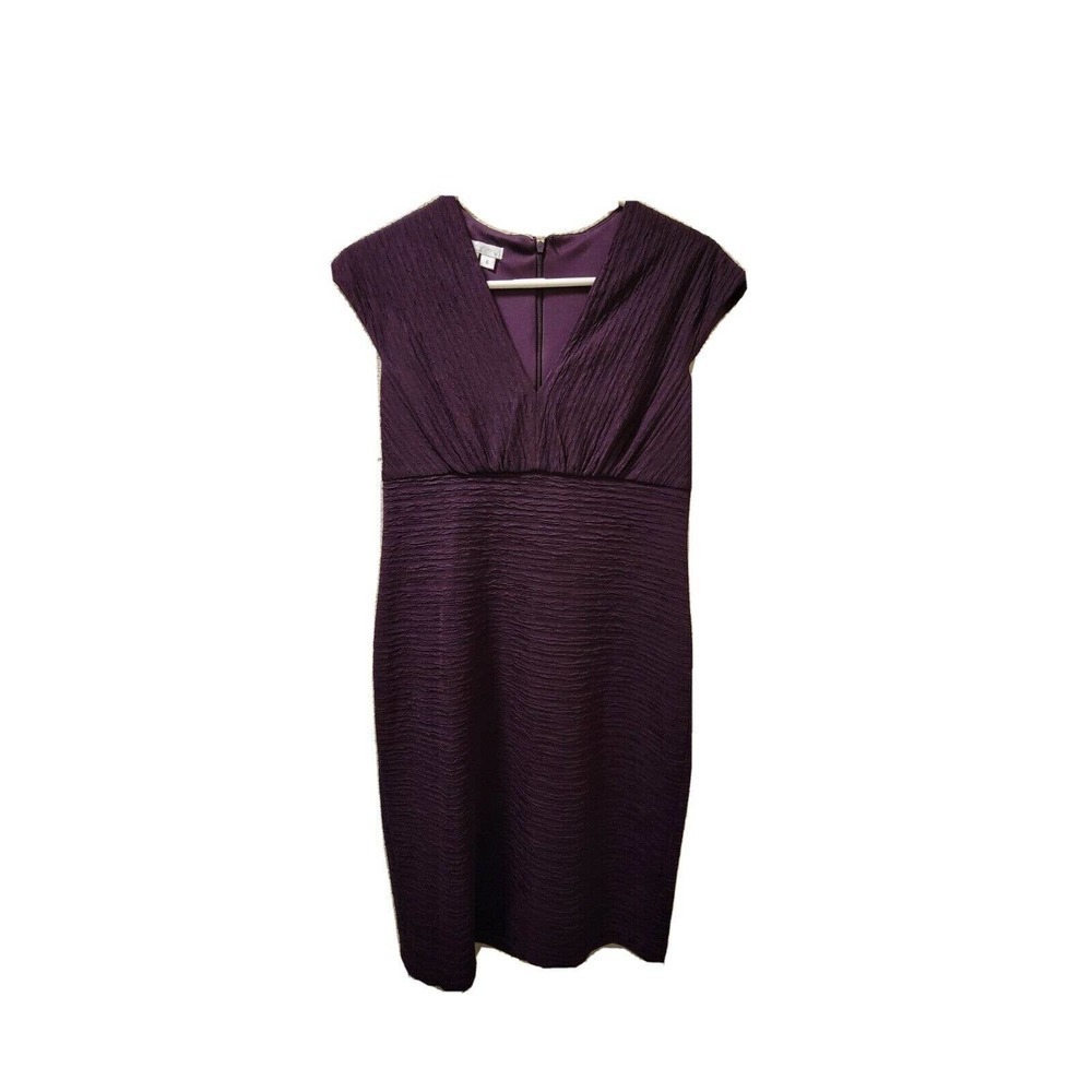 London Times Womens Dress Sz 6 Purple Sleeveless High Waist Zipper V-Neck
